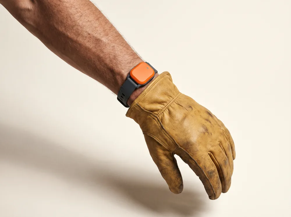 USTA wrist pod worn like a watch above a work glove